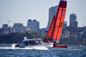 The Sydney Harbour boat 'Spectre' is chosen as the chaser in a boat race.