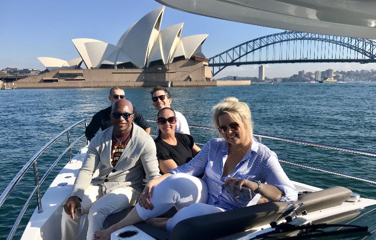 Guests enjoying a team building trip in Sydney Harbour
